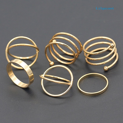 6pcs / Set Cincin Knuckle Midi Model Spiral Slim Warna Emas Untuk Wanita