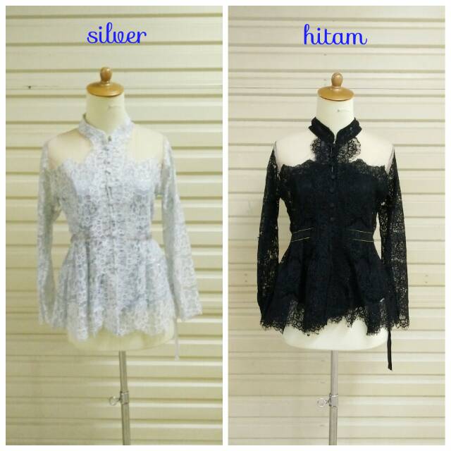 Kebaya Brukat KKB05 Tangan Panjang | Kebaya Kartini Modern Atasan Brokat Wanita Kerah Shanghai-3