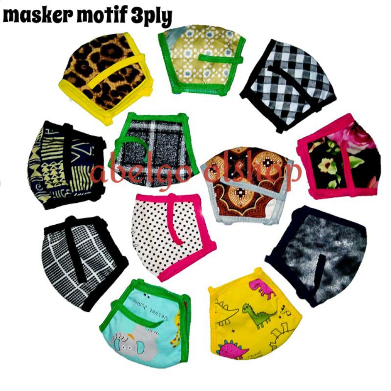 12 pcs- Masker kain 3 lapis motif karakter/masker kain 3 ply motif