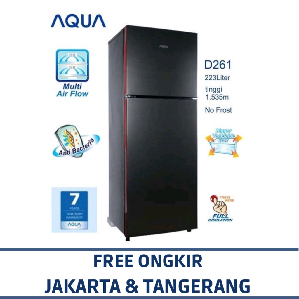 AQUA AQR-D261(DS) KULKAS 2 PINTU AQUA 203LITER - DARK SILVER