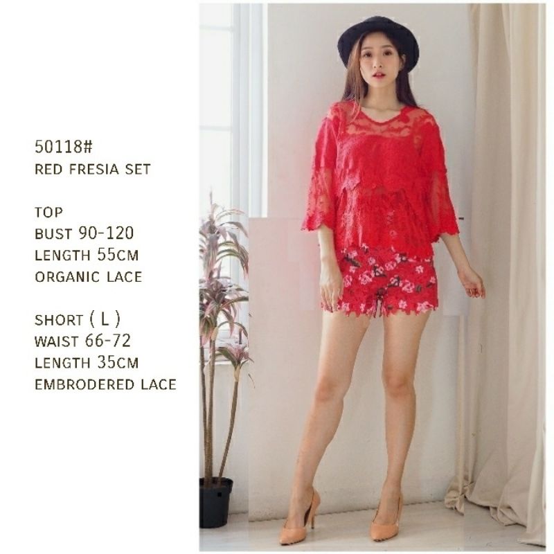 MDLV ~ 50118# Red Fresia Set Women Red Set CNY Set Setelan Wanita Import Setelan Brukat Import Fashion Import