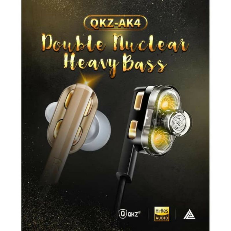 QKZ AK4 with Mic 2 Dynamic Driver Super Bass Earphone Music HiFi Headset Hi Res