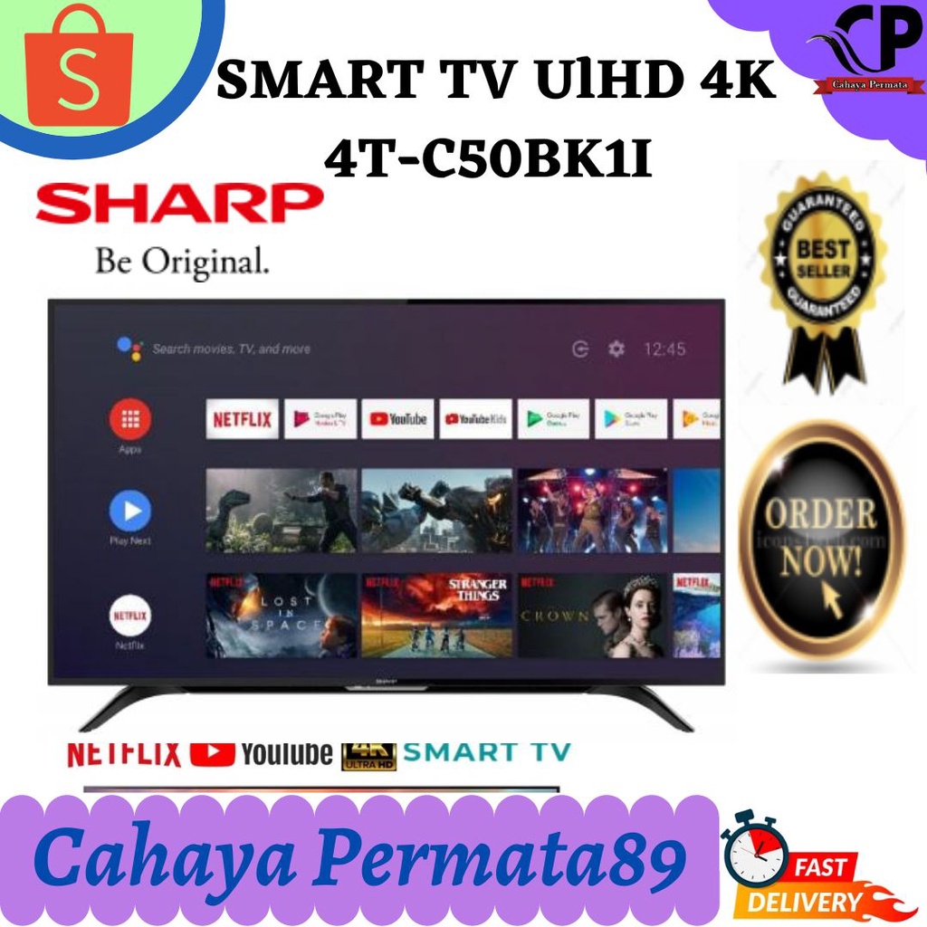 SHARP LED TV 50 Inch 4T-C50BK1i Digital ANDROID SMART TV UlHD 4K HDR - TANPA BUBBLE