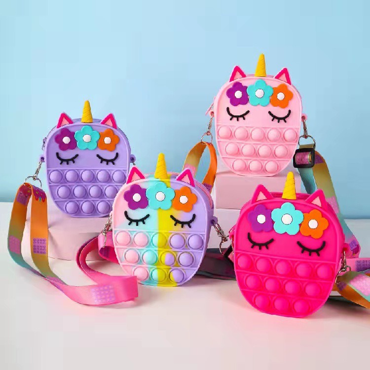 Elfydo ELF1442 Tas Pop It Jelly Rubber Motif Unicorn Oval Tas Selempang Anak Tas Pop It Unicorn Tas Selempang Mini