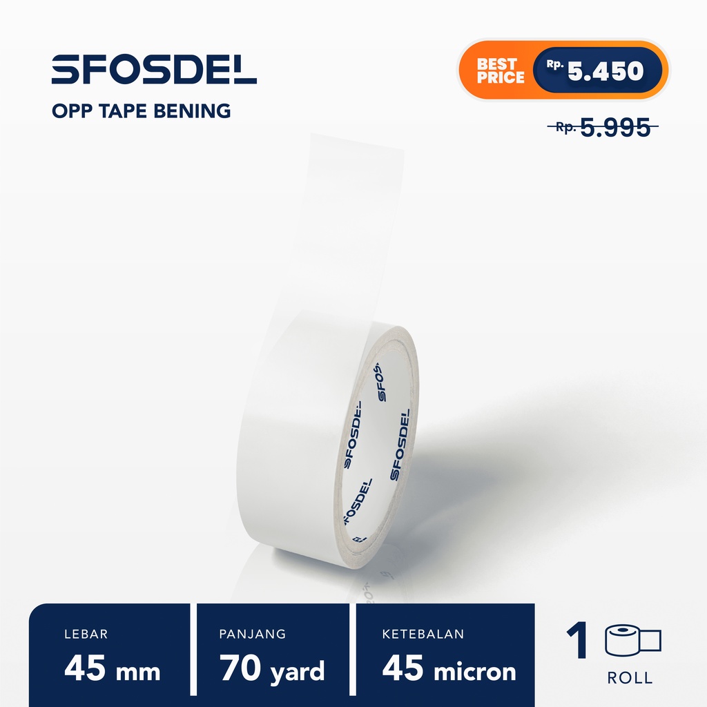 

SFOSDEL OPP Tape Bening 45mm*70yard*45mic (1 roll) I Lakban bening