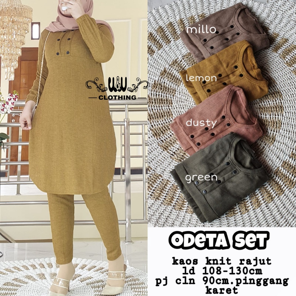 BAJU SETELAN WANITA TERBARU ODETA SET SUPER JUMBO XL-XXXL BAHAN KAOS KNIT RAJUT SETELAN BUSUI TERBAR