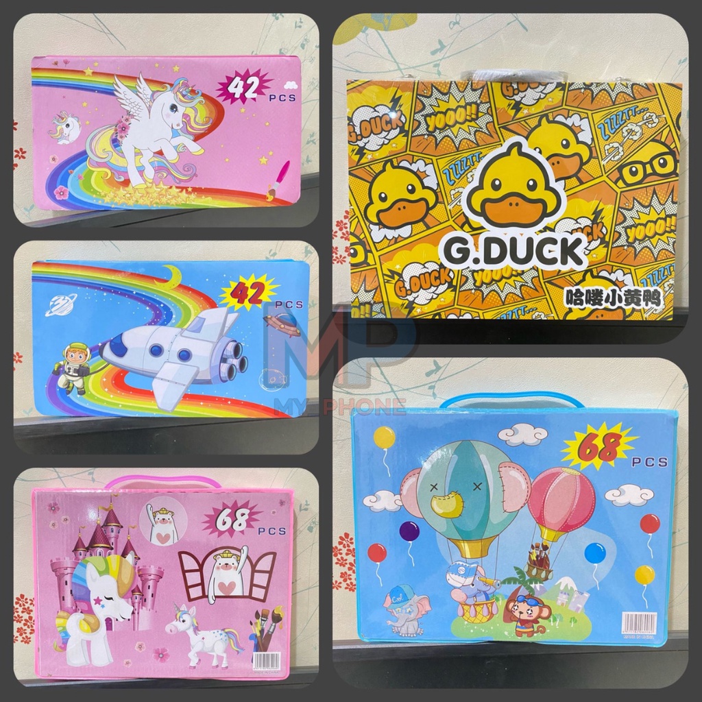 

[COD] Crayon Set Segi 6 Krayon 68 pcs Crayon Set 42 Karakter Kartun Warna Alat Mewarnai Anak Kado Anak Koper G Duck