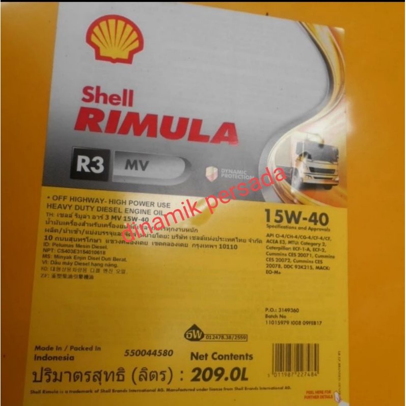 oil shell rimula R3mv 15w40
