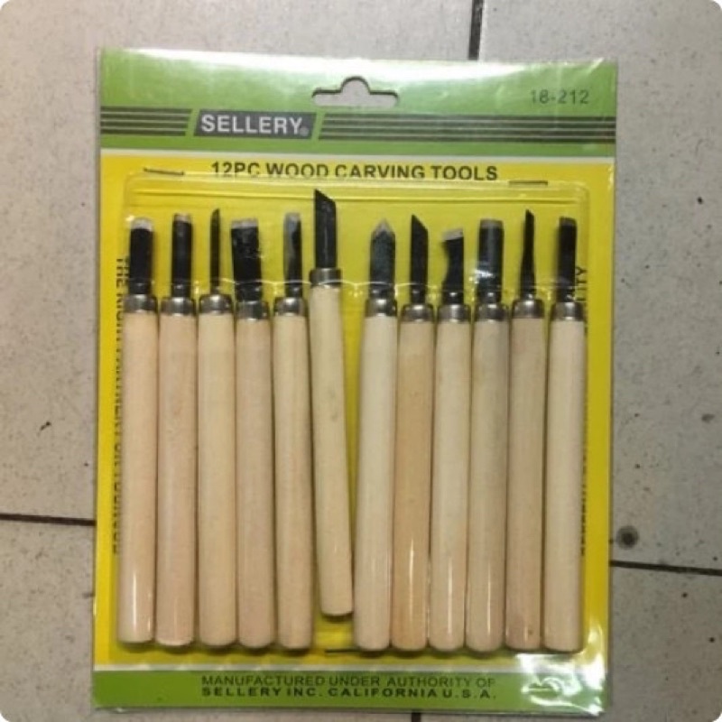 Pahat Ukir Kayu Set 12 Pcs Sellery Wood Carving Tools Set 12Pcs Sellery 18-212 Original