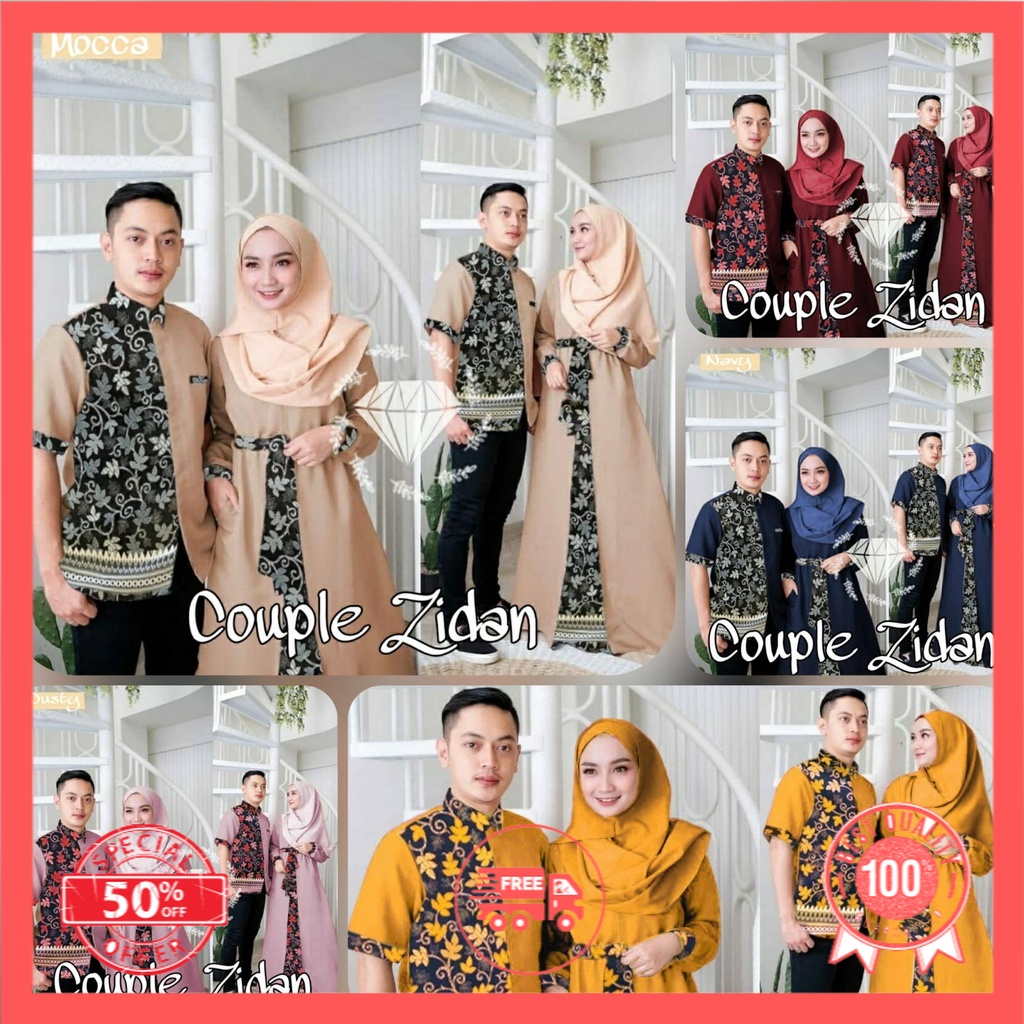 Gamis Couple Pasangan Remaja BATIK ZIDAN Modis Kekinian Modern Terbaru 2021 Couple lebaran terbaru