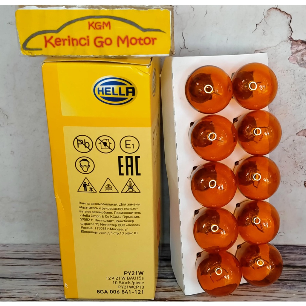 HELLA BOHLAM LAMPU PY21W 12V KAKI 1 ORANGE AMBER BESAR 8GA 006 841 121