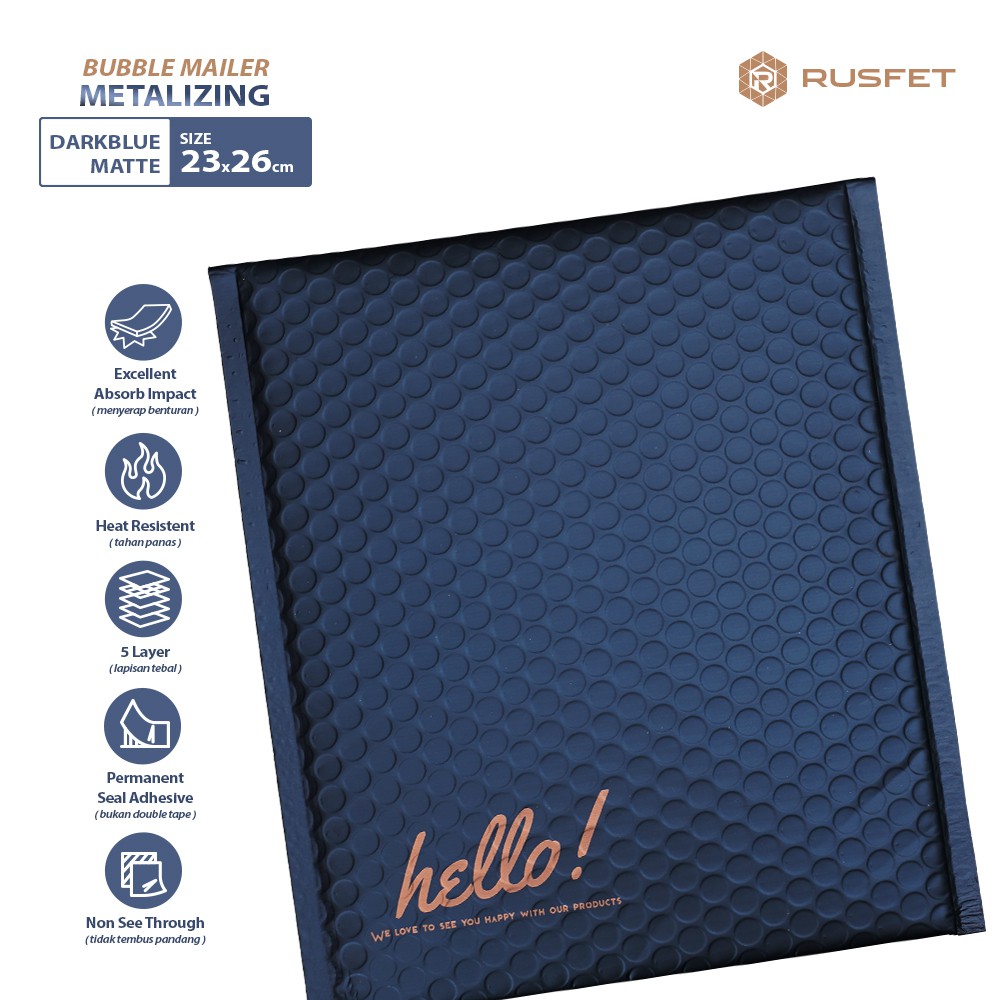 PLASTIK BUBBLE MAILER / AMPLOP BUBBLE PREMIUM METALLIC DARK BLUE - SECURITY BAG RUSFET 23X26