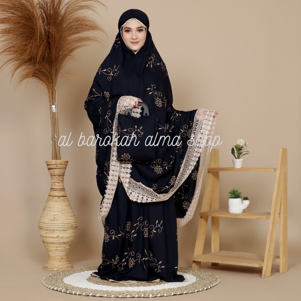 Mukena Dewasa Rayon Premium Jumbo Full Bordir Teratai Gracella Mewah