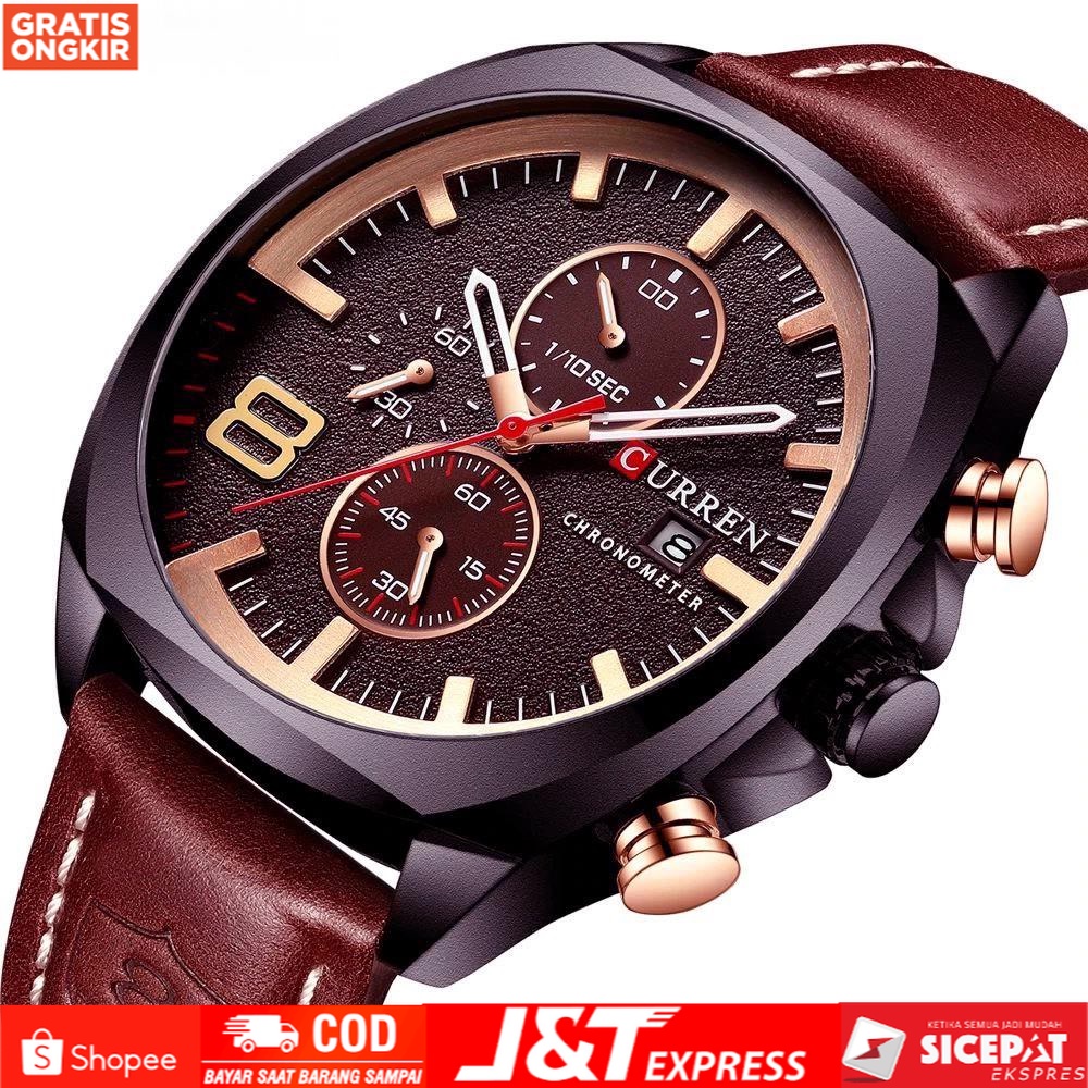 JAM TANGAN PRIA ANALOG TALI KULIT CHRONOGRAPH AKTIF JAM TANGAN CURRENT MK8324RR ORIGINAL-GROSIR 99 J