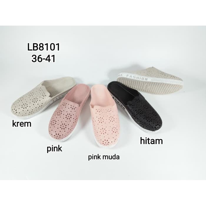 LB8101newera sandal selop tertutup wanita cewek karet motif bunga   Hitam  36 Berkualitas