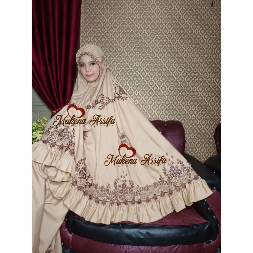 Mukena bordir bukittinggi padang rimpel coklat lembut assifa