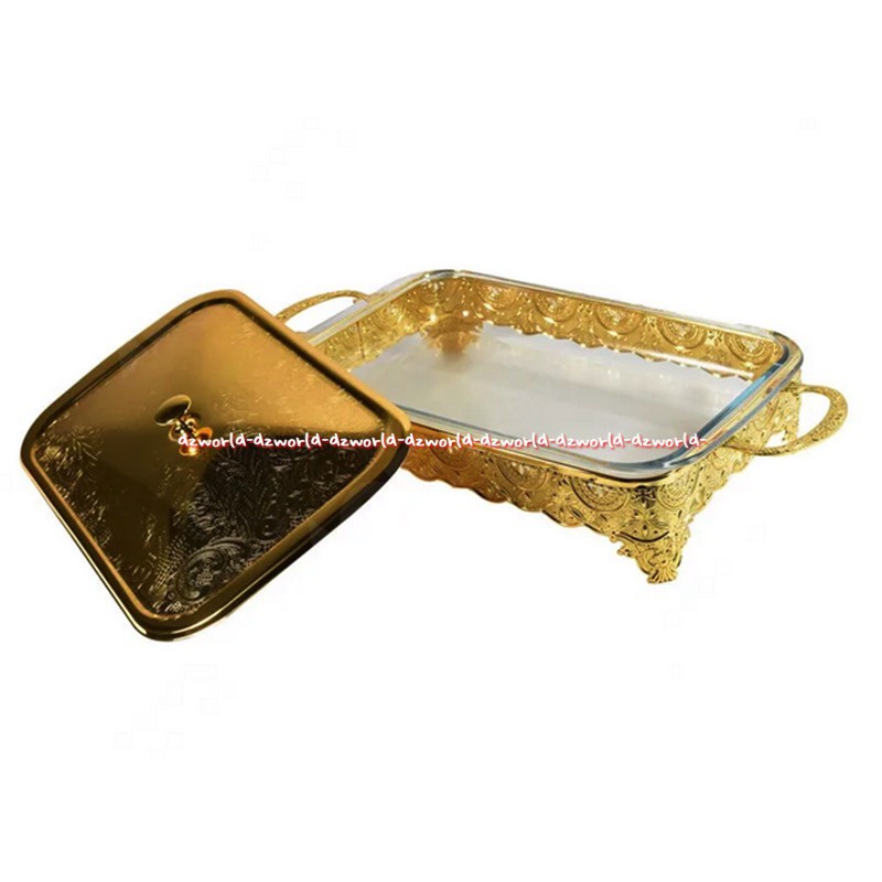 Krishome Food Platter With Lid Food Warmer Gold 2.8L Tempat Pemanas Makanan Kuning Emas