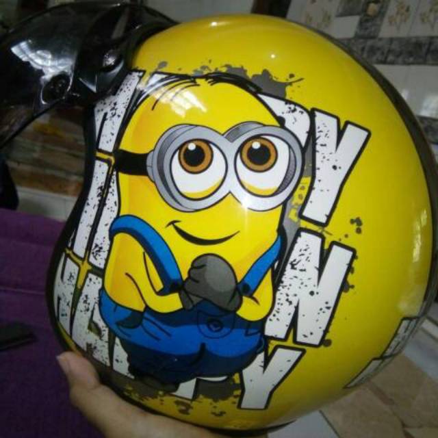 Helm retro bogo minions warna kuning kaca bogo original
