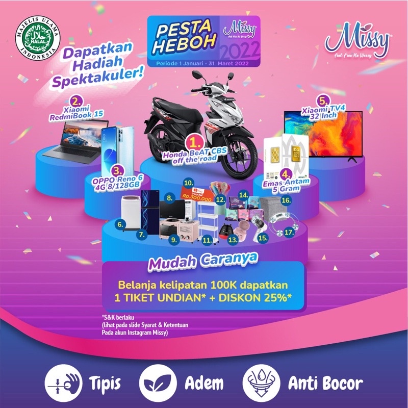 Missy Pad Pembalut Wanita Pantyliner / Mini / day / Night / Supernight