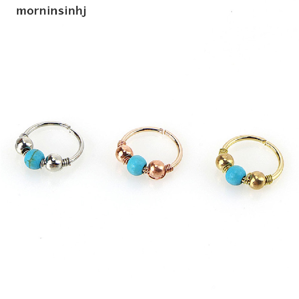 Cincin Tindik Hidung Bahan stainless Steel Warna Turquoise