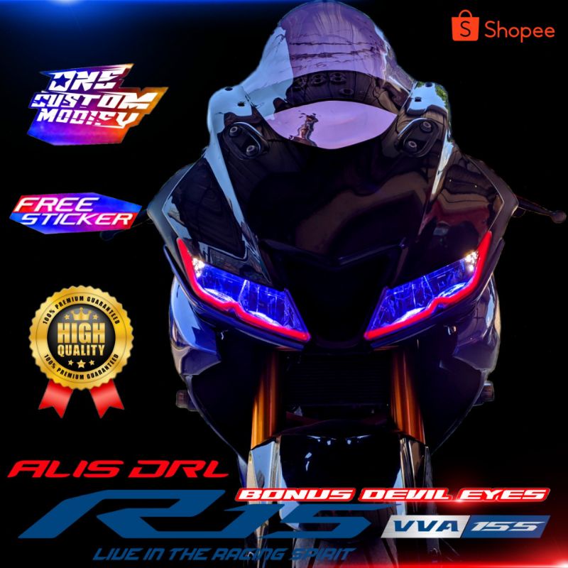 LAMPU LED ALIS YAMAHA R15 PNP LAMPU ALIS DRL NEW R15 V3 BONUS MATA LED DEVIL EYES LAMPU ALIS YAMAHA 
