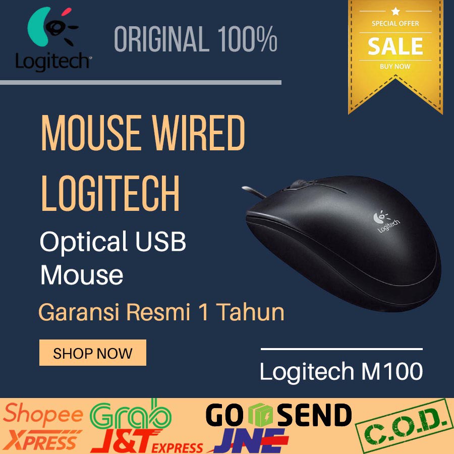Mouse USB Logitech M100 Wired Kabel Mouse Murah Mouse Hitam Polos Mouse Kantor Bagus Laptop Komputer