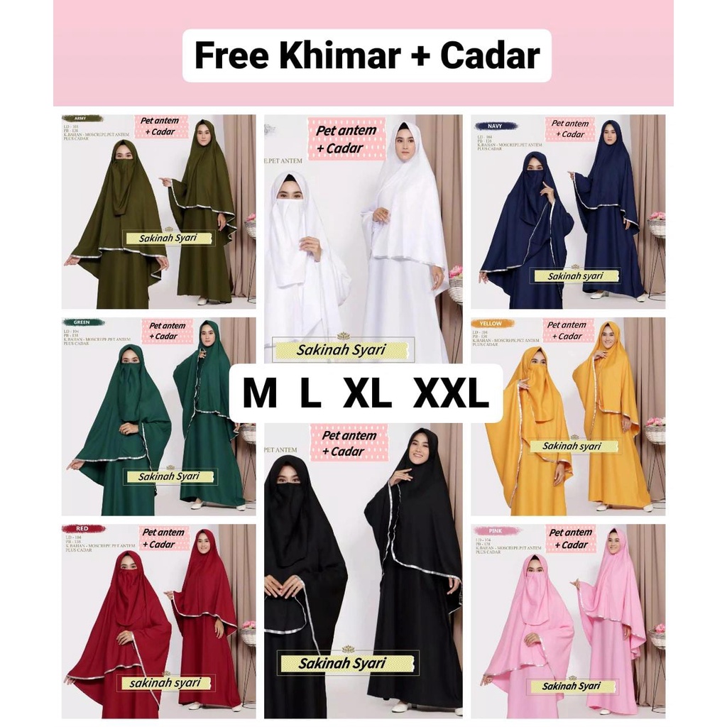 Sakinah- Bisa COD Dress Baju Gamis Syari FREE HIJAB PLUS CADAR M L XL XXL Jumbo Wanita Muslim Fashio