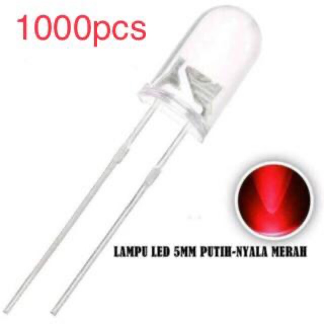 1000Pcs LED 5mm putih nyala merah