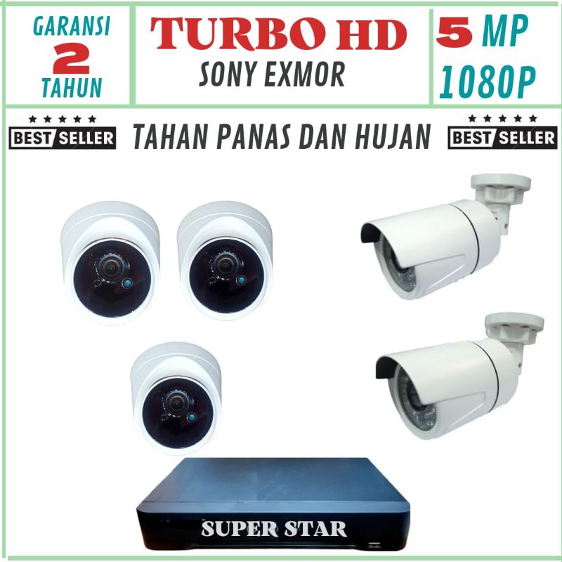 PAKET CCTV 8 CHANNEL 5 KAMERA LENSA 5MP 1080P TURBO HD IR SONY EXMOR KOMPLIT