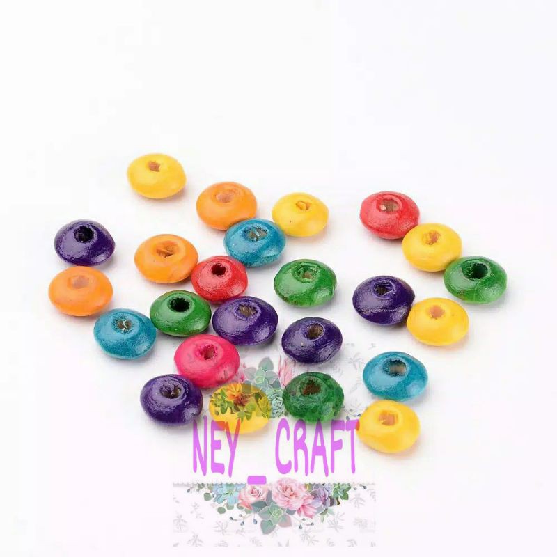 (10 gram ) manik manik kayu gepeng /manik kayu warna warni UFO gepeng / manik mode edukasi maronce