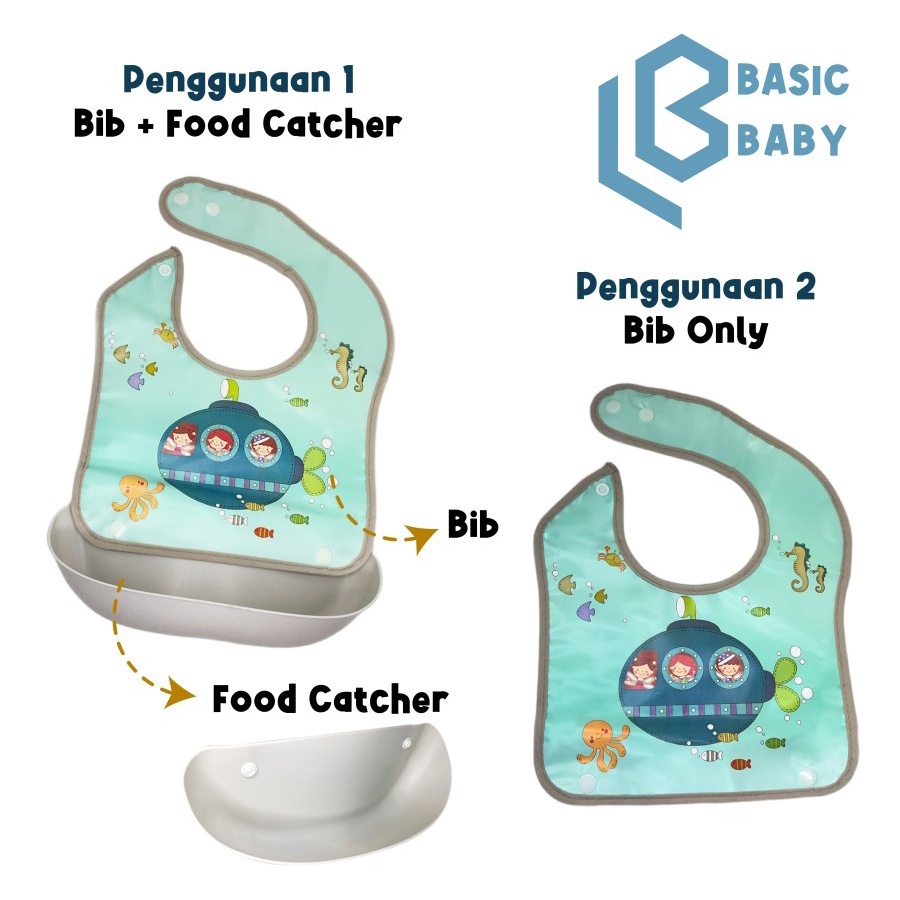 Basic Baby Bib + Silicone Catcher (Bib + Wadah Silicone) – Submarine