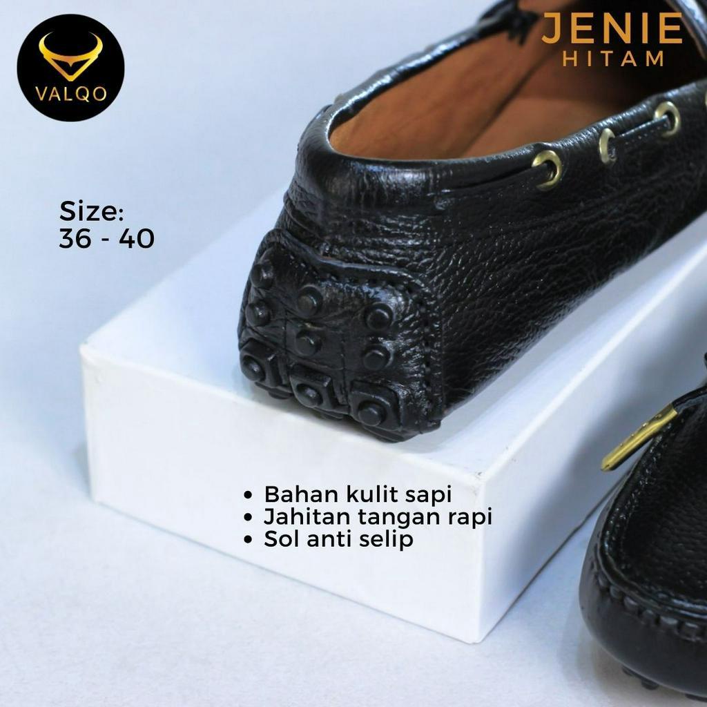 [VALQO] JENIE Hitam Sepatu Kulit Sapi Wanita Kantor Santai Loafer Flat Shoes Sole Anti Selip