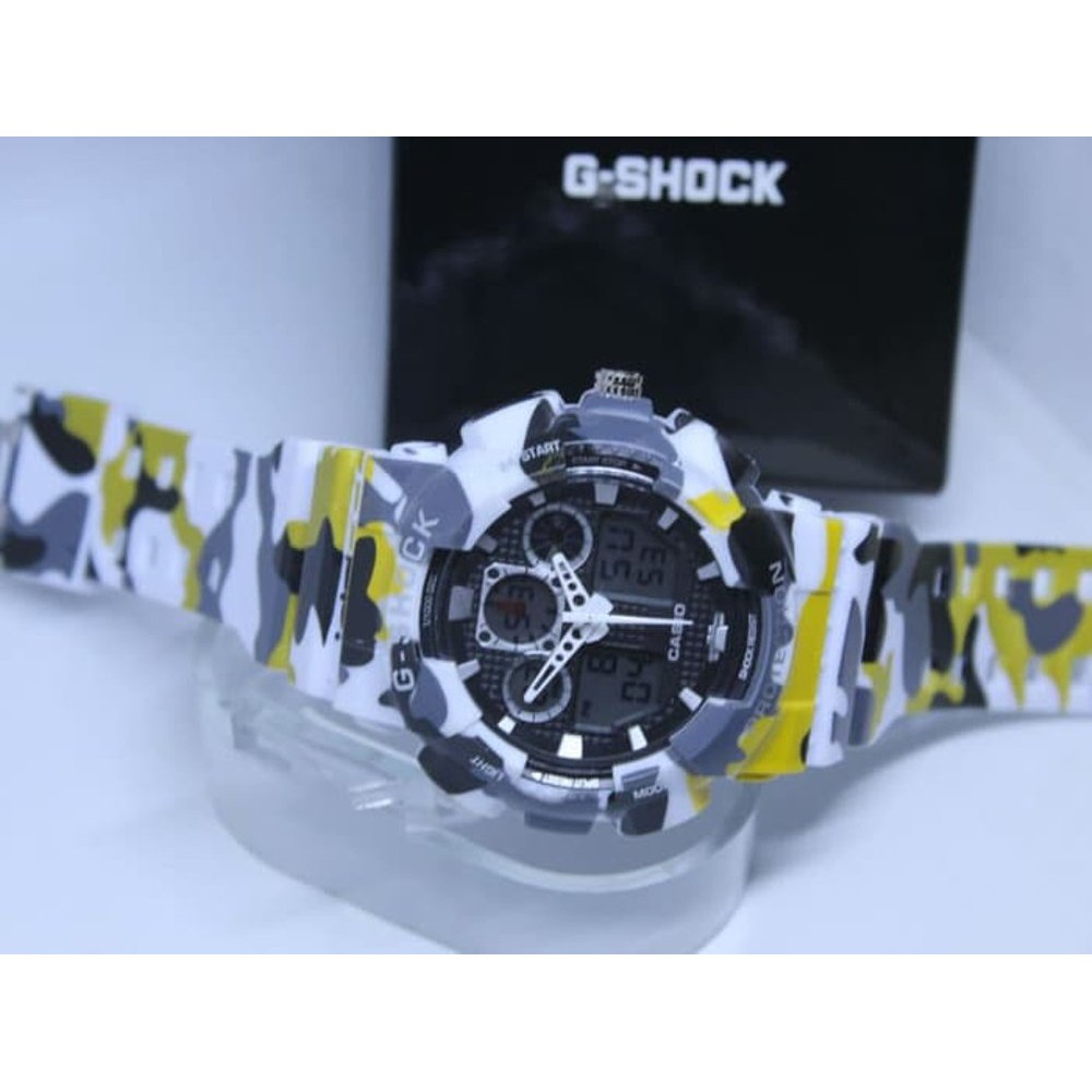 JAM TANGAN PRIA G SHOCK GA 100 ARMY WHITE GREY YELLOW