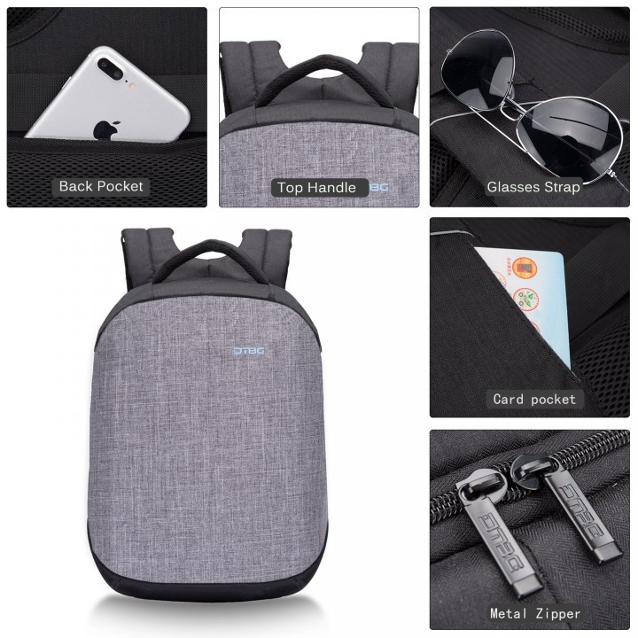 Tas DTBG D8235W 15.6 Inch Slim Laptop Backpack USB Port Bag Grey