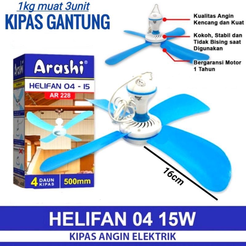 Arashi Kipas Angin Gantung Helifan 15W WATT AR 228 04-15 / 20 KIPAS GANTUNG CEILING BALING BALING ATAS PLAFON