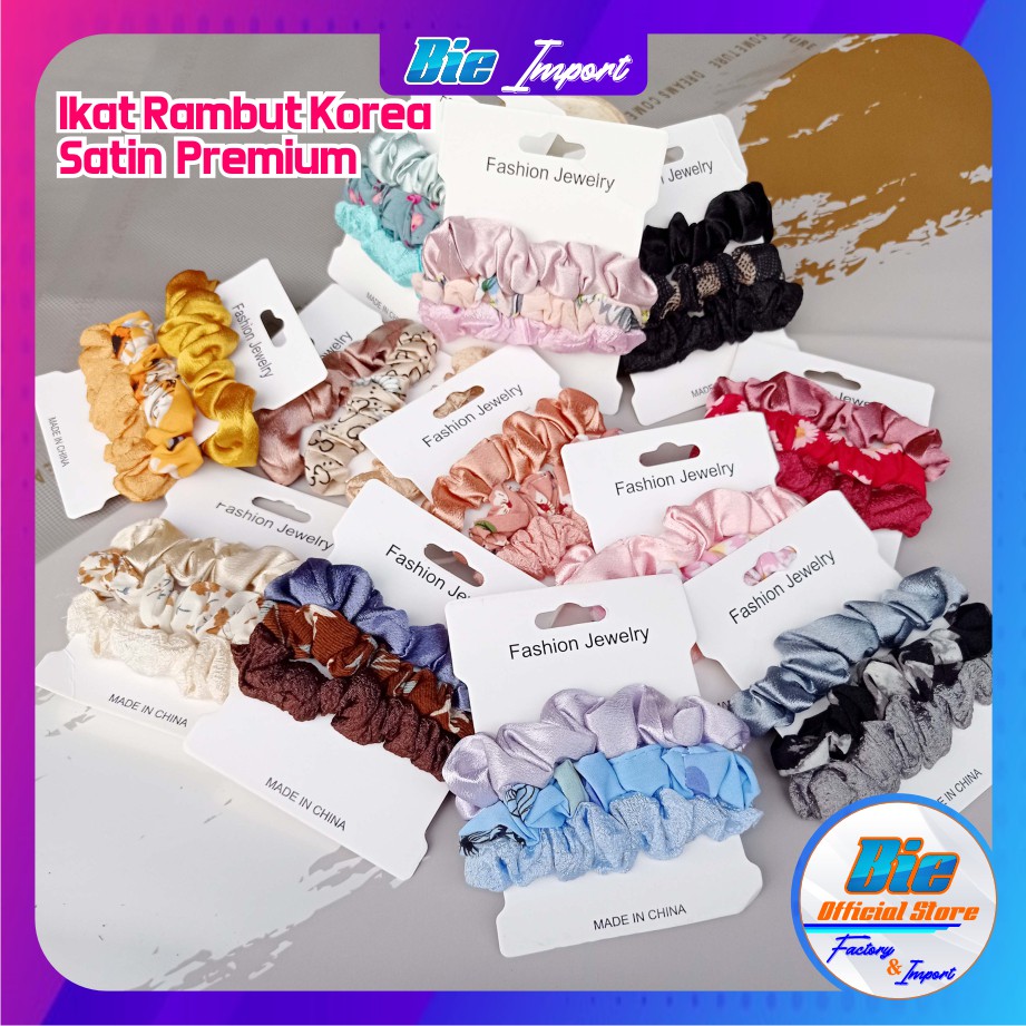 isi 3 Ikat Rambut Scrunchie Korea Satin Premium Import Best Seller / Scrunchie Korea