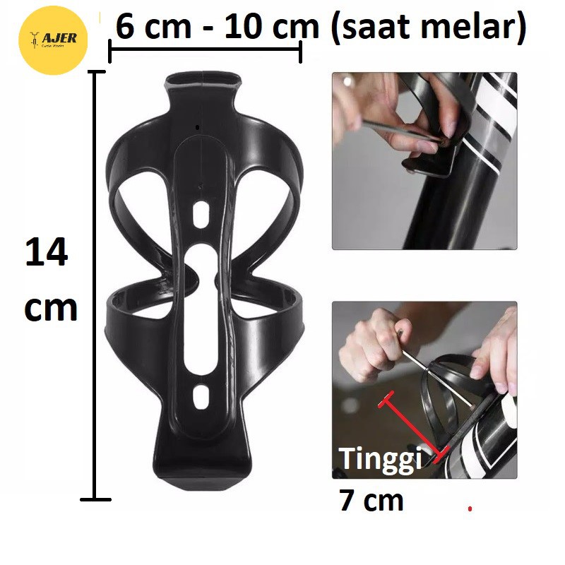 Tempat / Holder botol air minum Sepeda BONUS Baut - Plastik elastis Bottle Cage bicycle rak