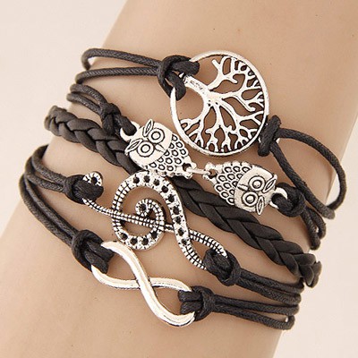 LRC Gelang Tangan Retro Coffee Metal Owl Shape Decorated Multilayer