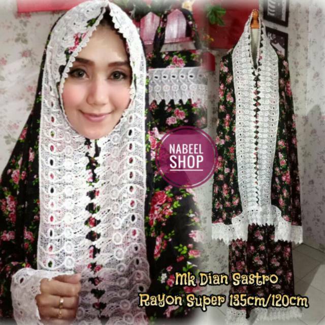Mukena dian sastro katun rayon premium adem eksklusif terbaru murmer  motif renda bunga giper hitam
