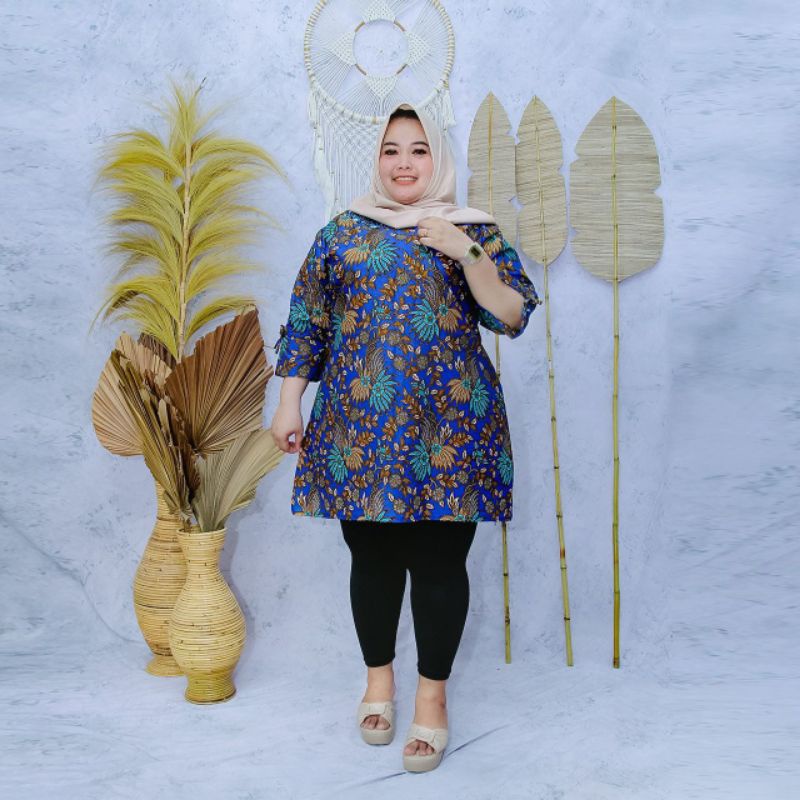 Tunik Batik Wanita Terbaru Ukuran Super Jumbo Big Size LD 140CM FIT 4L 5L 6L ORI Batik Aksara Pekalo zaynbatik-Motif 10