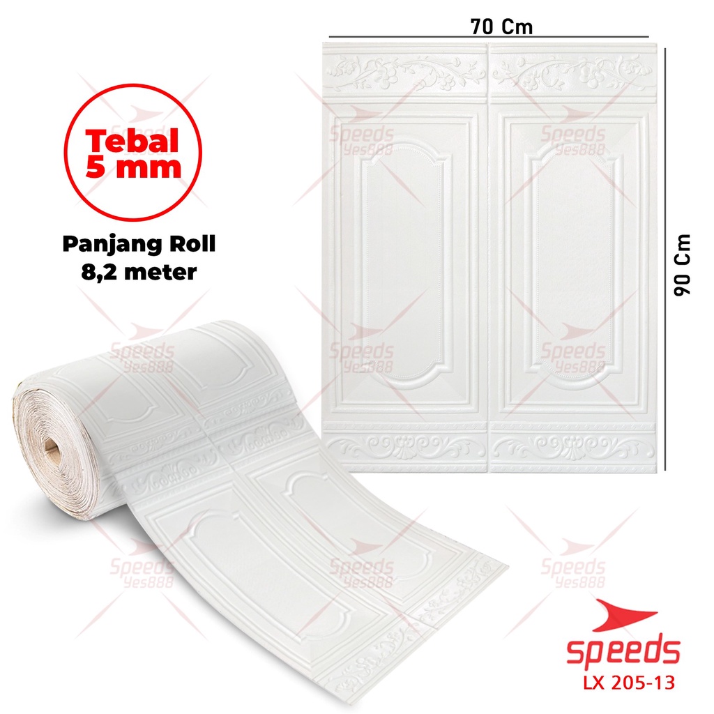 SPEEDS Wallpaper Dinding Roll Walpaper Dinding Foam PE Foam 3d Motif Bata Murah 205-11-Jndla Putih 8.2m 5mm