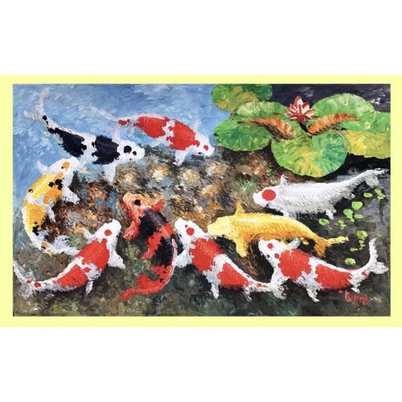 Lukisan kanvas ikan koi palet timbul 135x85