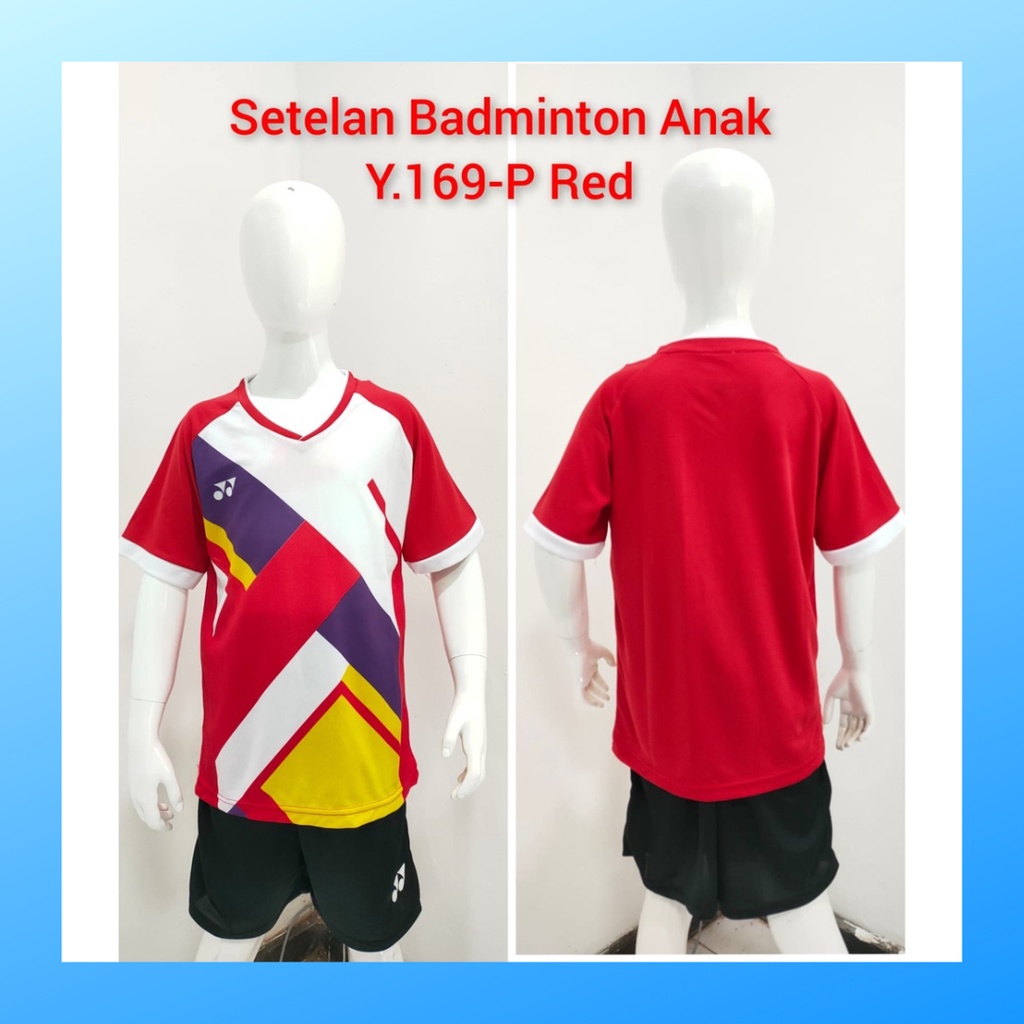 Kaos badminton anak laki-laki jersey bulutangkis baju celana setelan jersy perempuan stelan t-shirt outfit seragam kostum print olahraga casual suit pakaian jarsey oblong apparel sports jersi sudirman thomas uber cup bulu tangkis ST.Y169 merah polos