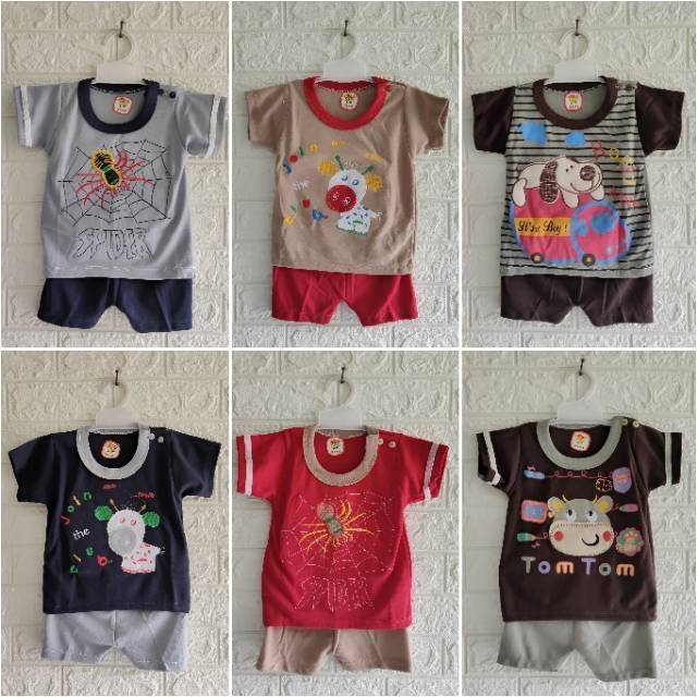 Baju setelan baju celana pendek/singlet KANCING BAHU anak bayi merk vivi