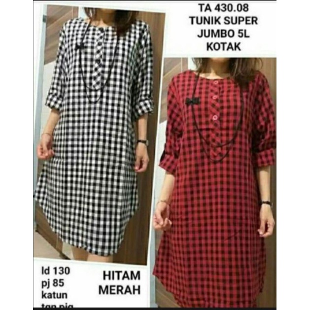 tunik wanita jumbo motif kotak terbaru/tunik wanita jumbo motif kotak termurah