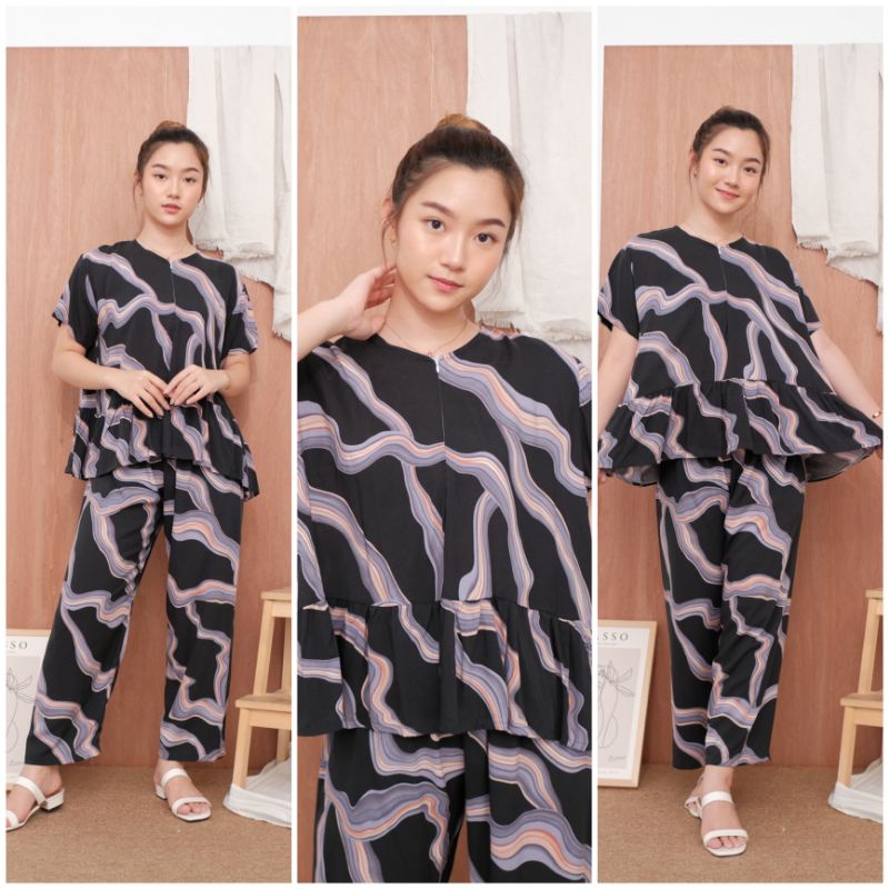 ONE SET PAJAMAS REMPEL LENGAN PENDEK/PIYAMA REMPEL BUSUI /LD 120 (all size)/BAHAN KATUN-Fabio SET