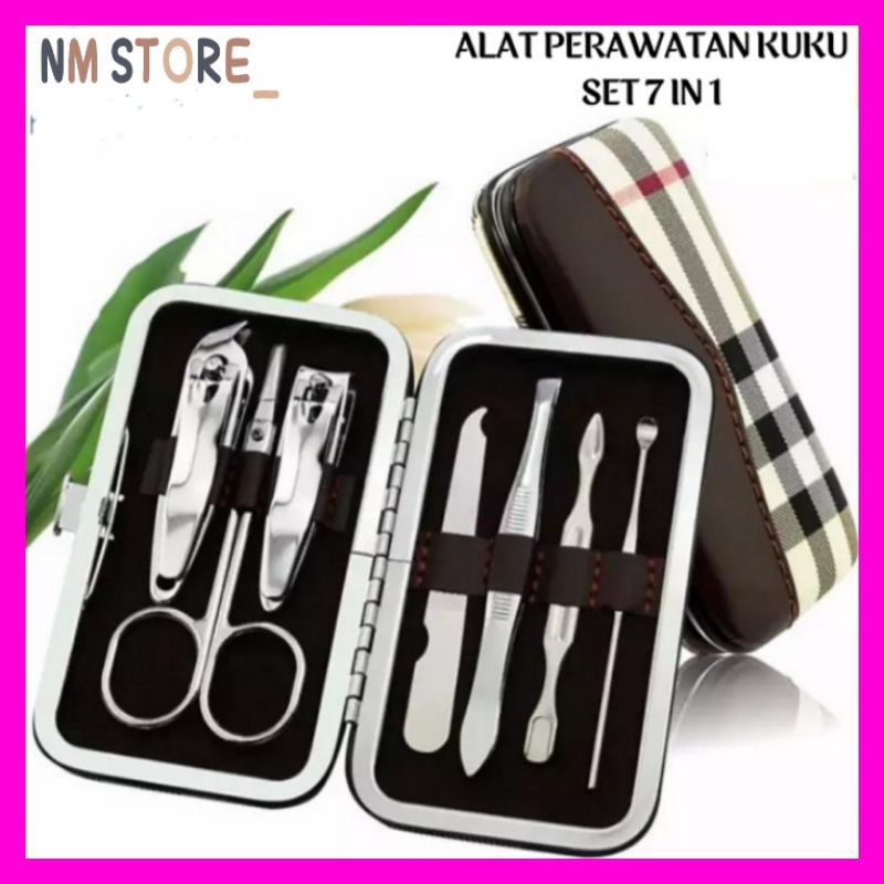 (7 in 1) Manicure Pedicure Set 7IN1 Dompet Paket Pembersih Kuku Pinset Gunting Lancip Korek telinga