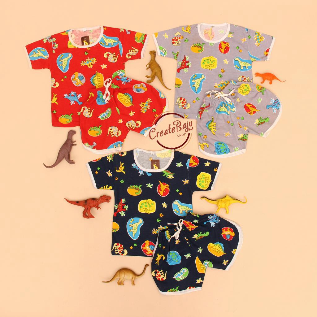 PROMO 7.7 SETELAN ANAK MOTIF BABY DINO SETELAN ANAK POLOS UNISEX LENGAN PENDEK