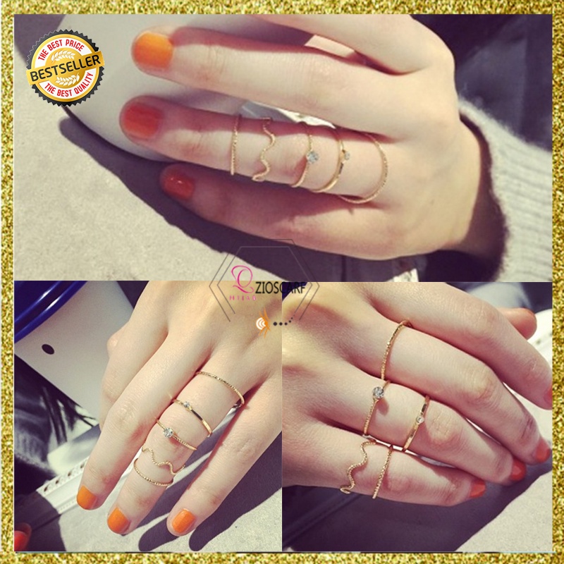 1SET 5PCS CINCIN WANITA KOREA AKSESORIS WANITA GAYA BELT DIAMOND RING SIMPLE IMPORT CNC4