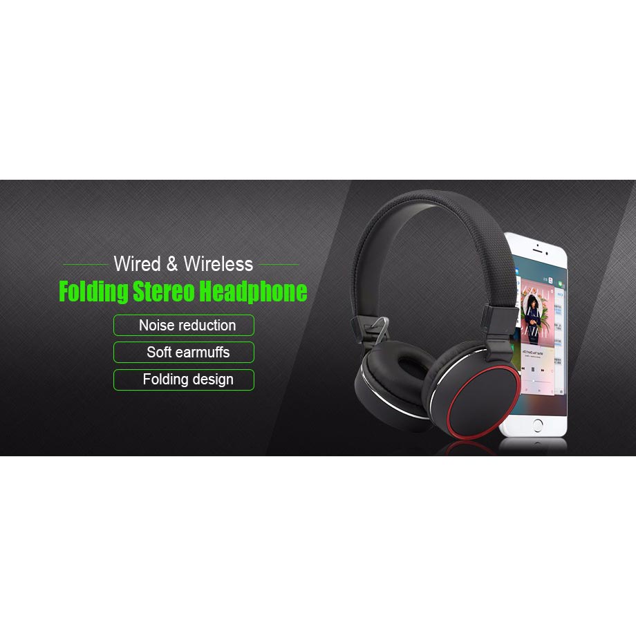Tourya Headset Stereo Wired Wireless Bluetooth - B39 - Black/Green